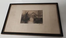 Antique Signed Etching PALMA DE MALLORCA BALEARIC ISLANDS SPAIN 6.75" x 10.25"
