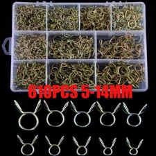 610Pcs Double Ear Fuel Line Hose Clips Wire Tubing Spring Clamps Assortment
