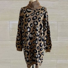MOCHA LEOPARD TURTLENECK KNIT SWEATER DRESS