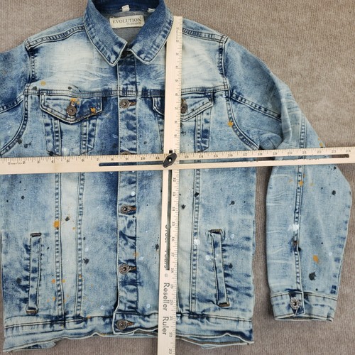 Evolution In Design Denim Jacket Youth XL 18-20 Blue Black Acid Wash Paint - Picture 2 of 9
