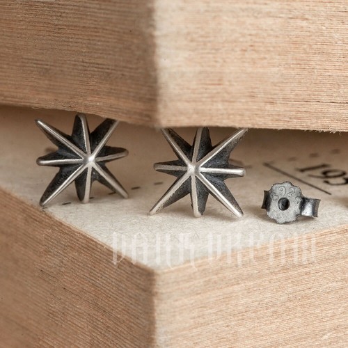925 Sterling Silver Polaris Polestar Polar Star Ear Stud Earrings Vintage Punk - Picture 5 of 8