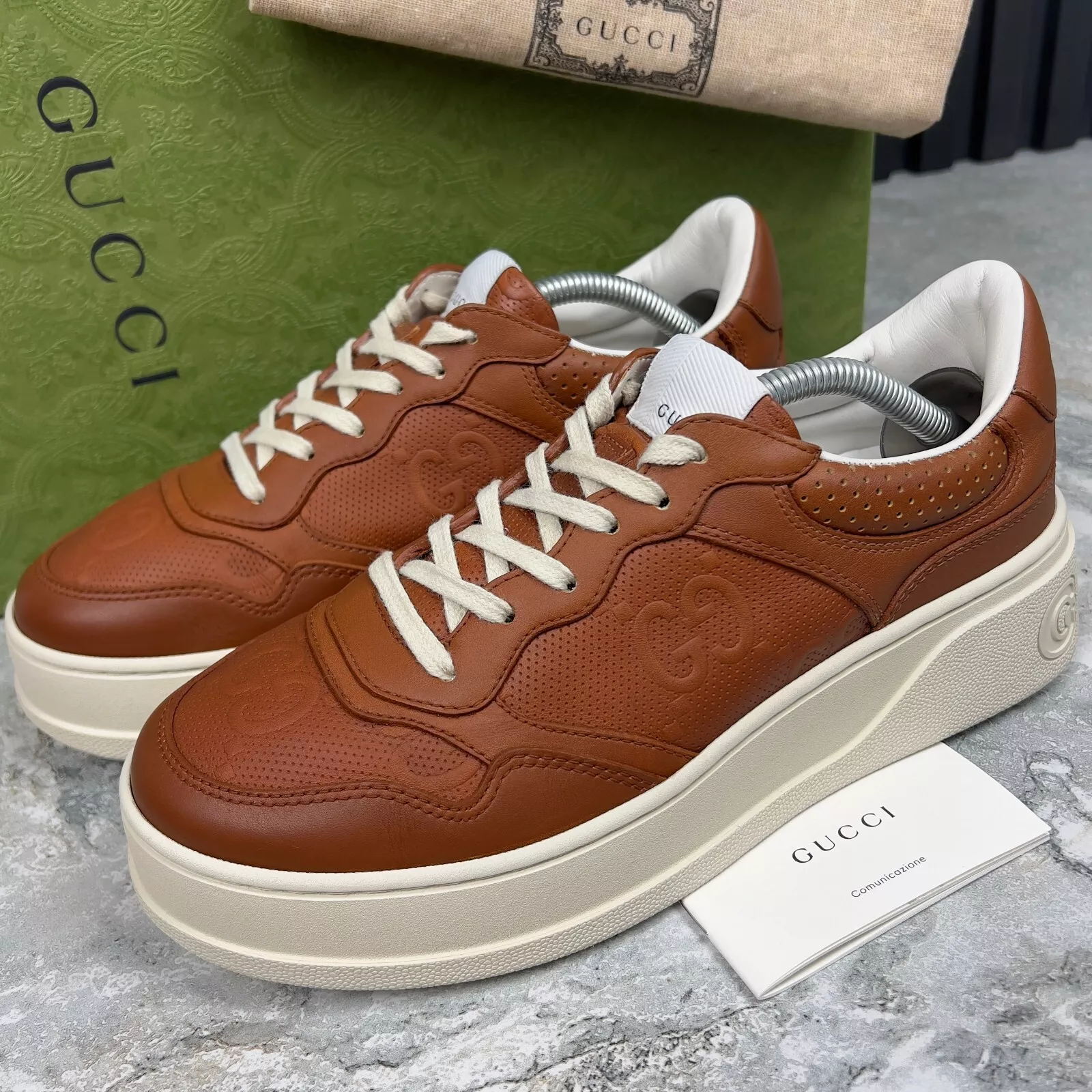 Baskets d'entraînement Gucci Chunky GG logo en relief marron 4,5 G 8,5 US 38,