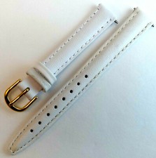 Womens White Padded Calfskin Genuine Leather 12mm Watch Band Gold Tone Buckle
