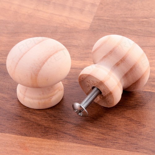 UNSTAINED DOOR KNOBS 2x Small 30mm Pine Inserts & Bolts Wood Handle Cabinet Pull - Picture 2 of 4