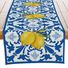 Italy Blue Tile Table Runner Italian Lemon Party Decor 13x72 Inches