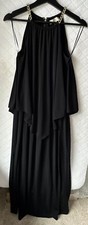 Michael Kors Black Keyhole Chain Neck High Low Maxi Dress Elliptical Hem Size S