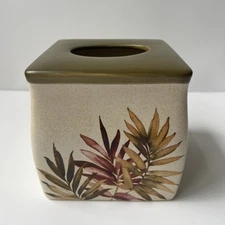 Tropical Leaves Ceramic Tissue Box Cover Green Beige Bathroom Decor Floral