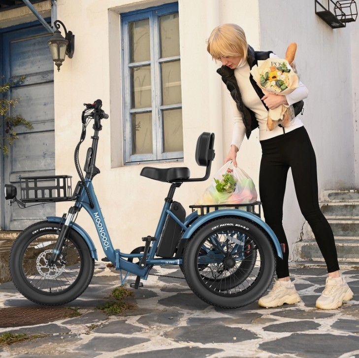 MOONCOOL Folding Electric Tricycle for Adult Peak 1600W 48V 20x3" 6 Speed Trike