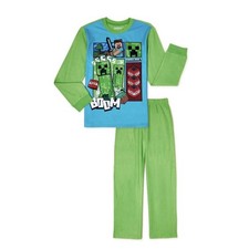 Minecraft Pajama Set Boys Size 4 Green Blue New 2-Pc Flannel Creeper TNT MF369