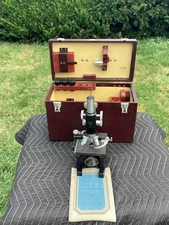 Antique 1932 Bausch & Lomb Microscope W/original Case-Instruction Manual 