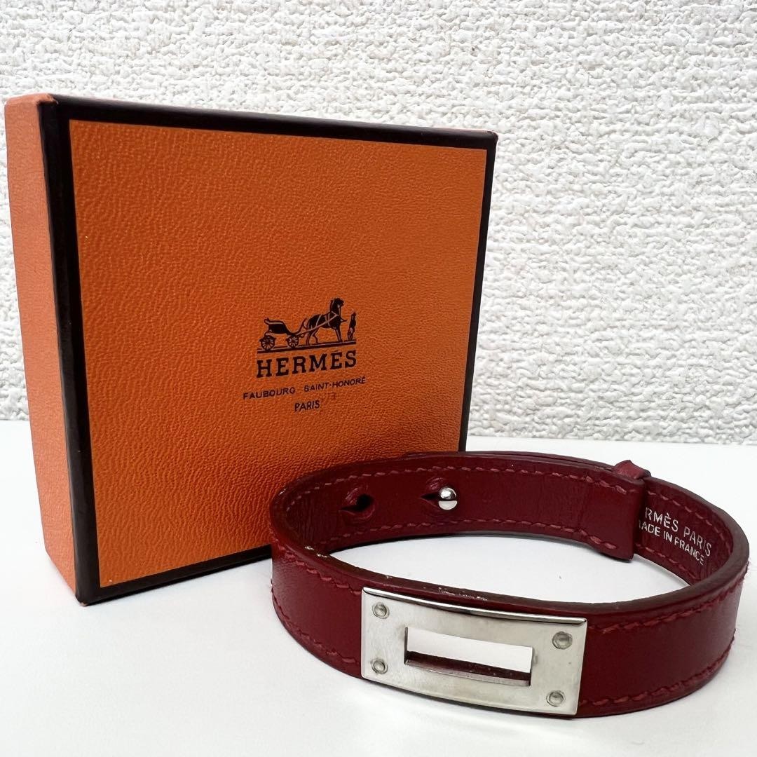 Hermes Bracelet Kelly Metal Fittings Red Excellent Used No Box 16cm Auth
