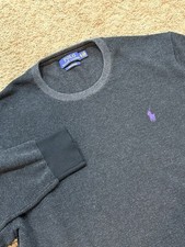 Vtg Polo Ralph Lauren Sweater MENS XL Black Purple Logo 100 Pima Cotton