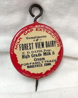 1900's Ridgefield Connecticut Forest View Dairy Advertising Milk Cap Extractor