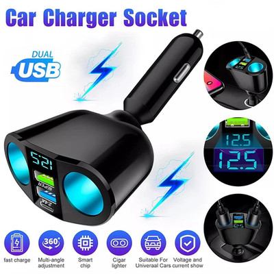 1pc Dual USB & PD Car Charger with Digital Display   Fast Charging Adapter - NEW