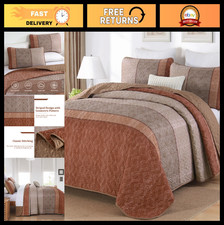 Boho King Quilt Set 3 Pcs - Red Orange Striped Plaid Ultra Soft Lightweight Bedd