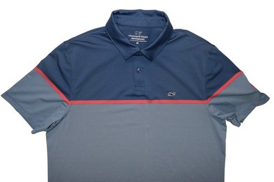 Vineyard Vines Men s M Performance Polo Shirt Blue Red Trim Westborough CC Logo