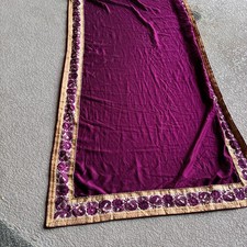 Purple and Yellow Sari with Purple Embroidered Flowers and Gold Trim with Mirror