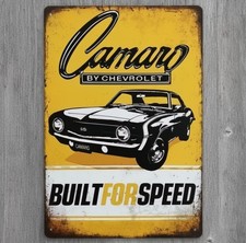 Camaro Built For Speed 8 x 12 Vintage Novelty Metal Sign Made In USA New!