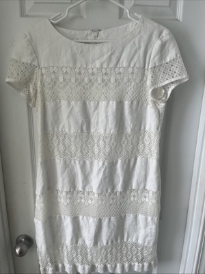 Donna Morgan Womens Shift Dress Size 10 White Linen Lace Boho LWD