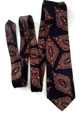 Vtg Haltson III 100% Italian Silk Tie Navy Red Medallion Made in USA 1980s