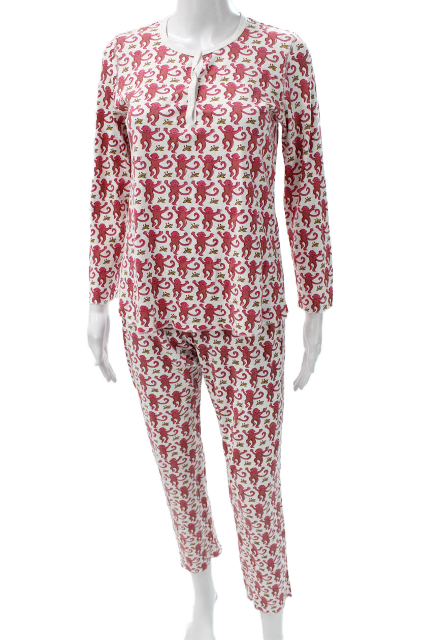 Roberta Roller Rabbit Womens Monkey Print Henley Pajama Set Red Size MFree Shipping in US $100+ Orders | $6.95 Orders Below