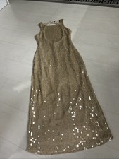 Gold Lurex Chain Knit Lined Party Dress With Clear Discs Lined Midi Falabella ? 