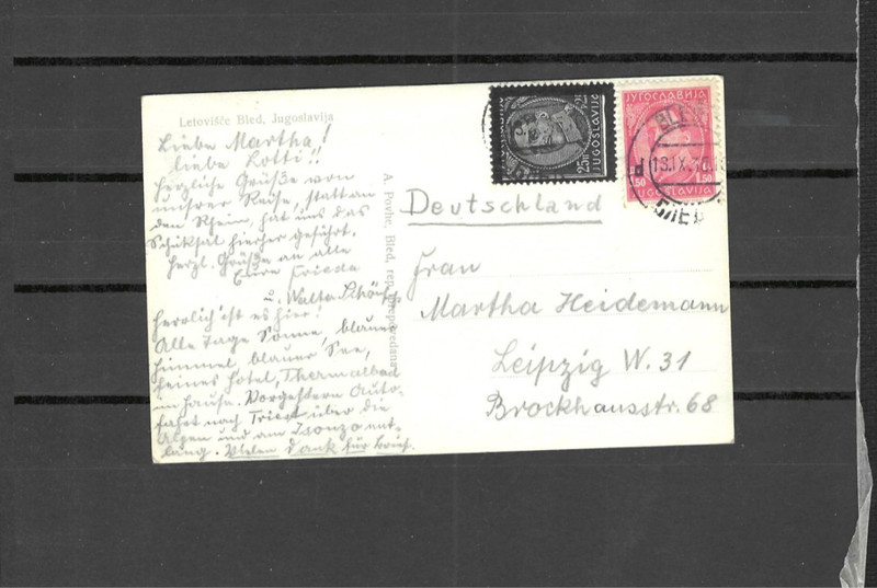 YUGOSLAVIA POSTAL CARD PICTURE 1930 ISH FRANKING!  CANCEL!!  F VF #805