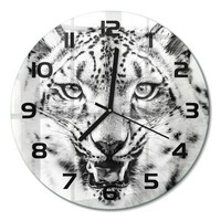 Runde Wanduhr Runde Glasuhr Aus Glas Schneeleopard Schwarze Zeiger Fi30 Cm