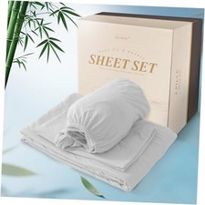 StretchSnug Sheets Set - Blend of Rayon Derived from Bamboo, Queen White