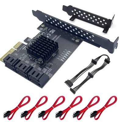 PCIe SATA Expansion Card 6 Ports 4X with ASM1166 Chip - 6Gbps, Gen 3 Controll...