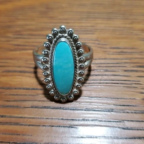 POST BELL TRADING 925 Silver  Vintage Turquoise Split Band Ring Sz 8 & 1 /2