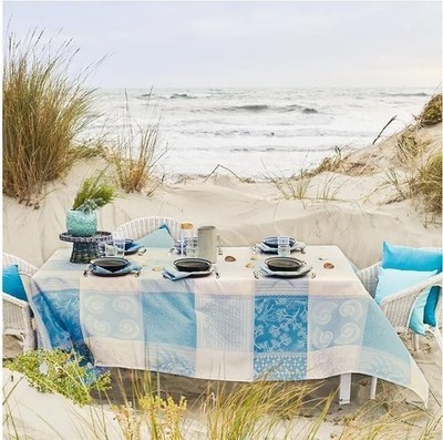 Garnier Thiebaut Mille Oceans Ecume Stain Resistant Tablecloth | Blue | 69x98