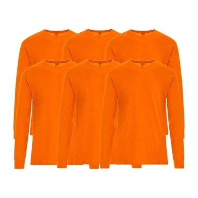 6 Pack: Long Sleeve High Visibility NON ANSI Hi VIS T-Shirt Safety Orange Shirts