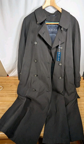 Ralph Lauren Trench Nero Uomo 40S Qualità Trench Coat Fodera Zip - Foto 1 di 23