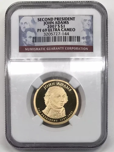 2007-S JOHN ADAMS 2nd PRESIDENT Proof Presidential Dollar NGC PF-69 ULTRA CAMEO