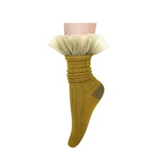 Womens Lace Ruffle Socks Retro Solid Slouch One Size Yellow Green Lace Ruffle