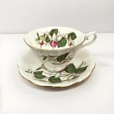 Vintage English Regency Tea Cup & Saucer Fuchsia Pattern Bone China England