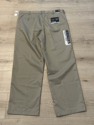 Izod American Chino Pants Men’s 42x30 Tan Flat Front Wrinkle Free Smooth Touch - Picture 2 of 5