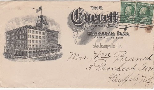vintage US COVER  THE EVERTT  HOTEL EUROPEN PLAN JACKSONVILLE FLA