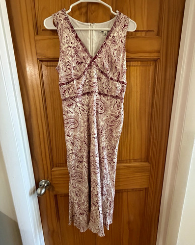 Banana Republic, Banana Republic 6 Sheath Dress Ivory Red Paisley V-Neck Sleeveless Knee Zip