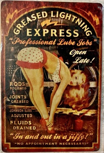 TIN SIGN 8x12 Grease Lightning Sexy Girl Mechanic Auto Shop Car Garage Funny DD4