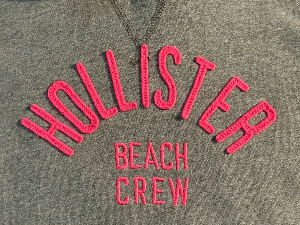 复古 Y2K Hollister Beach Crew 灰色连帽套衫粉色标志 M 码冲浪 Vibes — 第 3/4 张图片