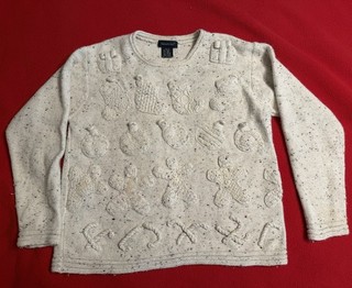 Vintage Eagle's Eye Oatmeal Color Christmas Sweater w Gibgerbread Men More Sz S