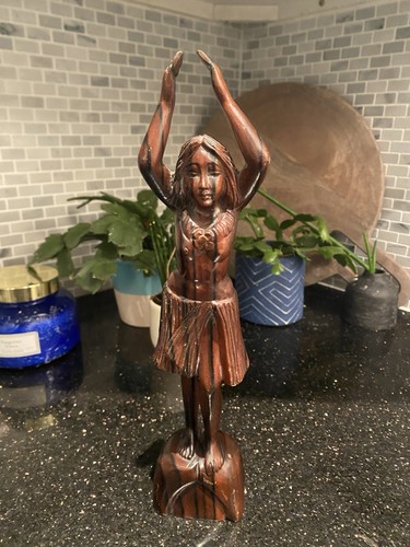 Vintage Wooden Hula Dancer Sculpture 12”