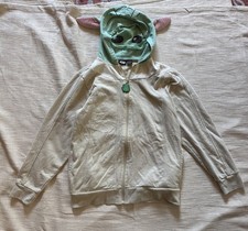 Star Wars Beige Baby Yoda Full Zip Hoodie Sweatshirt Mandalorian Costume Youth L