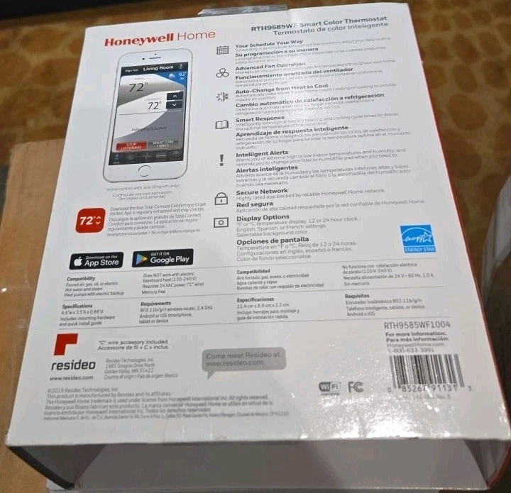 Honeywell Home RTH9585WF1004 Wi-Fi Smart Color Thermostat, (OPEN BOX) - Image 3 of 4