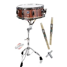 Wood Snare Drum Set by GRIFFIN with Snare Stand, 4x Maple Drum Sticks, Drum Key