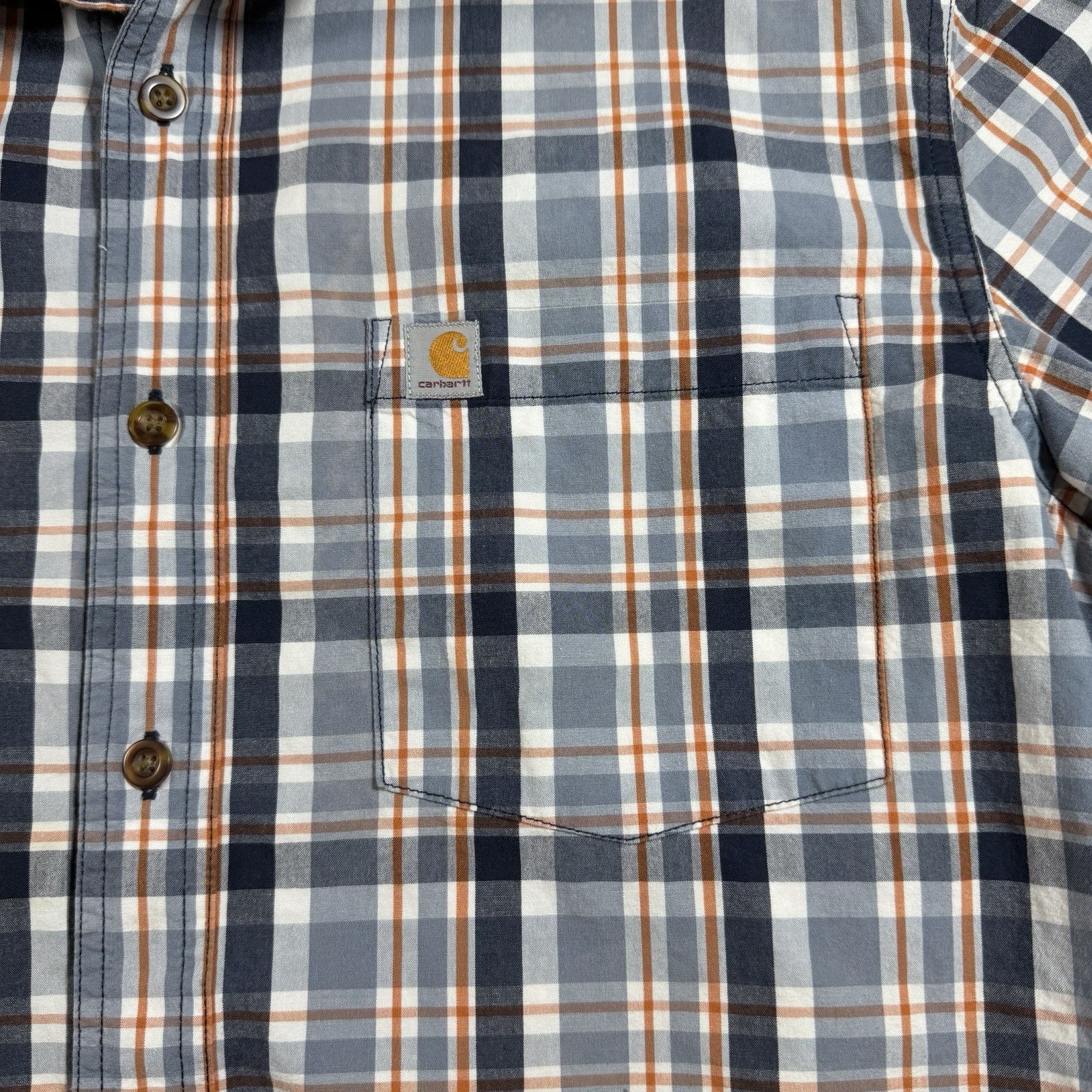 Carhartt Blue Plaid Work Shirt Mens L Relaxed Fit Button Up Pocket Short Sleeve thumbnail 2