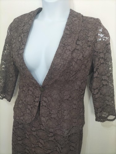 Eastex Brown Lace Skirt Suit & Jacket 14 Wedding Mother Bride Outfit Work Formal - Picture 3 of 13