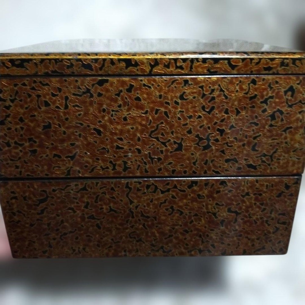 Jubako Bento Box Japanese Showa retro Tsugaru lacquer box gold and brown pattern Jubako Bento Box Japanese Showa retro Tsugaru lacquer box gold and brown pattern